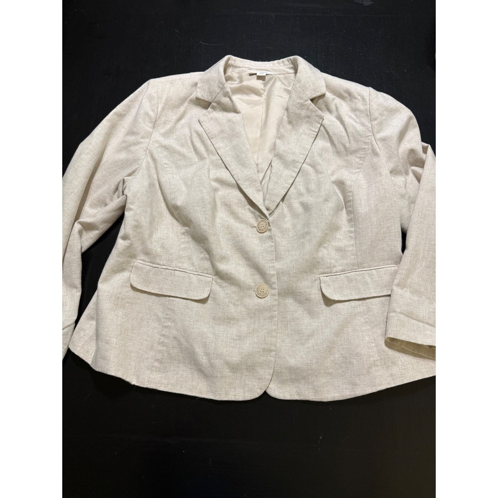 Dressbarn Woman Beige Linen Blend Two Button Blazer Jacket Plus Size 20W